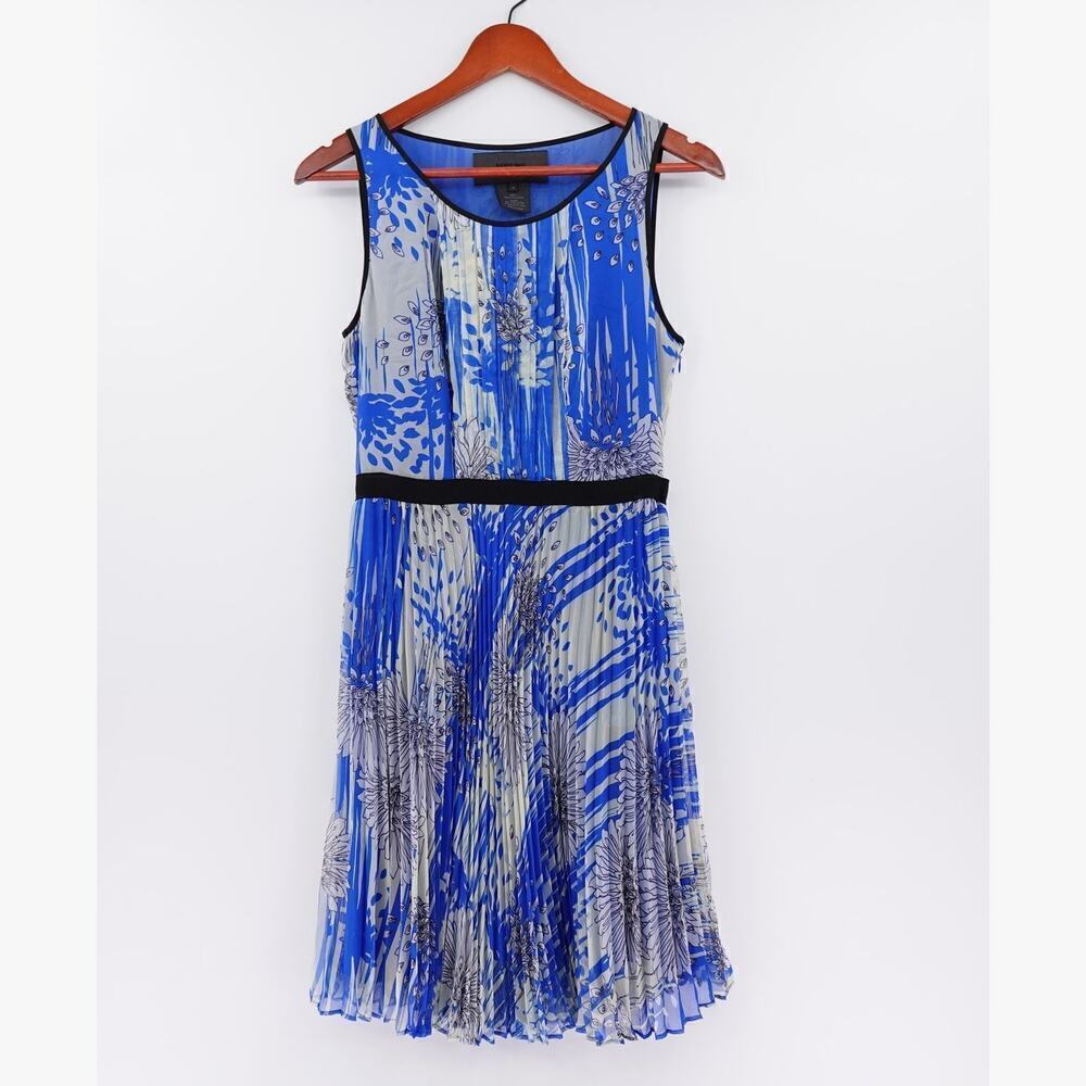 Miss Wu Sheer Dress Womens 4 Blue Floral Pleated Wedding‎ Party Flowy Fairy